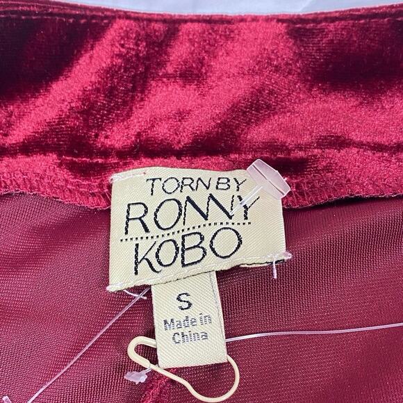 Ronny Kobo Velvet Pants Flare Leg Whimsical Retro boho Cherry Womens Small - Picture 4 of 11